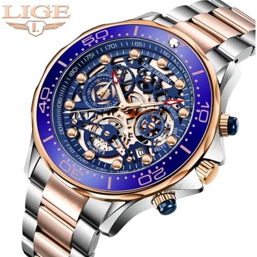 LIGE 2021 Top Fashion Luxury Brand Men’s Watches Waterproof Wristwatch Stainless Steel Quartz Male Clock Relogio Masculino+Box