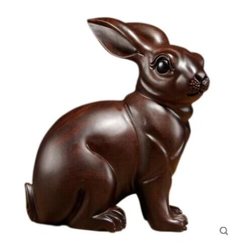 Black Sandalwood Carving Rabbit Arrangement Mahogany Handicraft Solid Wood carving Home safety prosperity Best wishes Decorative