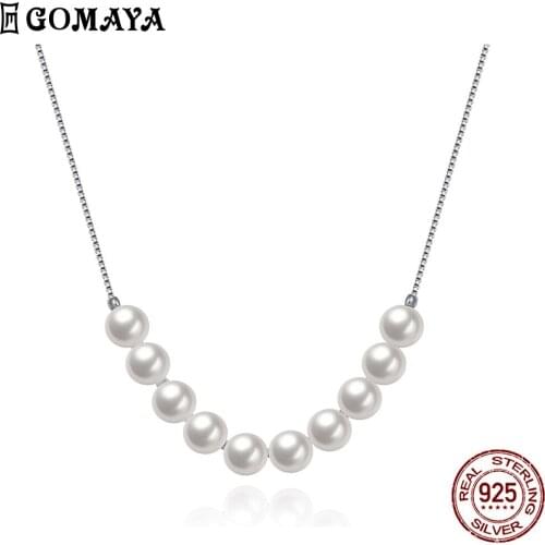 GOMAYA Silver 925 Jewelry Engagement Wedding Pendant Necklaces For Women 925 Sterling Silver Shell Pearl Elegant Chain Necklace