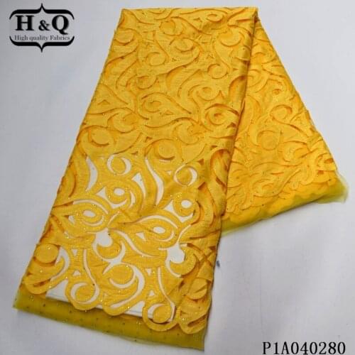 H&Q yellow african lace fabric with stones french sequins mesh tulle newest nigerian net material for women sewing party dress