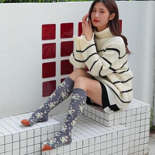 Cotton Hip-hop Socks Creative Socks Women Long Stockings Warm Thigh High Socks For Ladies Girls New Fashion Striped Knee Socks