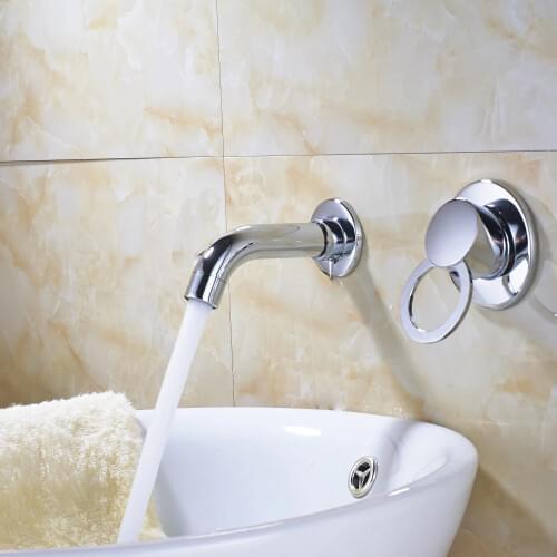 Chrome Finish Bathroom Sink Faucet One Handle Hot And Cold Water Wall Mounted