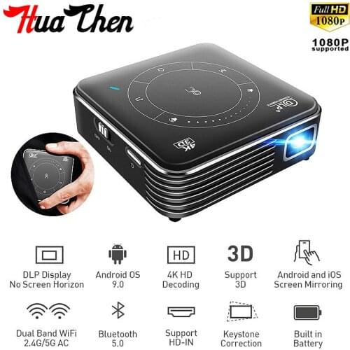 HUACHEN Android 9.0 USB powered Micro Projector Bluetooth 5.0 mobile 4K decoding portable mini handheld 3D HD 1080p project