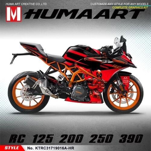 HUMAART Waterproof Graphic Personalized Stickers Full Vinyl Decals Kit Fit RC 125 200 RC125 RC200 2017 2018 2019 2020 Red