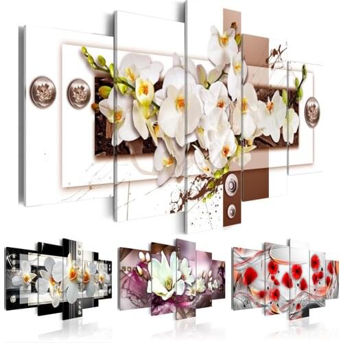 Fashion Wall Art Canvas Painting 5 Pieces Mangnolia Flower Orchid Flower Modern Home Decoration,Choose Color And Size No Frame