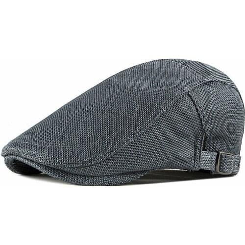 Spring Summer Solid Color Mesh Newsboy Caps Men Cotton Flat Peaked Cap Women Painter Beret Hats 14