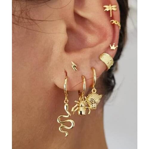 Snake Earrings Sets Women Heart Moon Star Butterfly Cross Studs Sets for Girls Female Earring Gold Color Vintage Fashion Jewelry