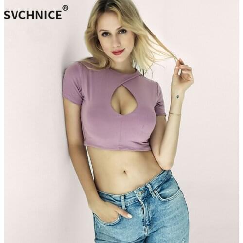 Purple Crop Top Female Black Women Summer T Shirt O Neck Sexy Ladies Clothes Hollow Out Short Sleeve Womens Shirt Red