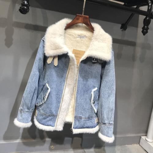 Spring autumn winter Womens denim jacket high quality lamb fur lining warm Outerwear Female Coat Jean Jacket for Women 2021 New