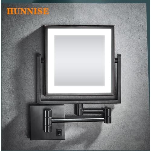 Square Led Bathroom Comestics Mirrors Folding Magnifying Bathroom Mirror Double Side Brass Mirror Frame Inwall Mounted Mirror