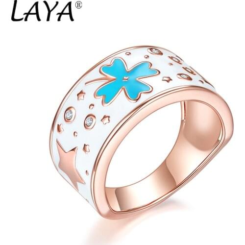 925 Sterling Silver Fashion Retro High Quality Zirconium Four-Leafed Clover Color Enamel Ring For Creative Women Jewelry