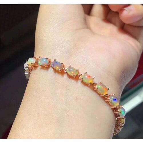 Best Gift Real Natural Opal Bracelet Free shipping 925 sterling silver Fine jewelry Natural And Real Opal Bracelet