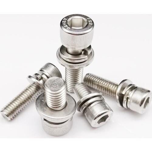 M2 M2.5 M3 M4 M5 M6 M8 M10 M12 304 Stainless Steel Hexagon Hex Socket Cap Head SEM Screw Flat Washer Spring Gasket Assemble Bolt