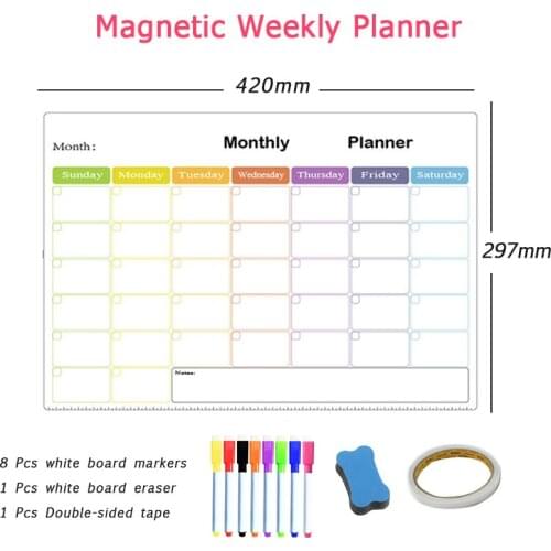 Magnetic Weekly Monthly Planner Calendar Refrigerator Magnet Stickers Drawing Message Memo Wall Stickers for Children Door Board