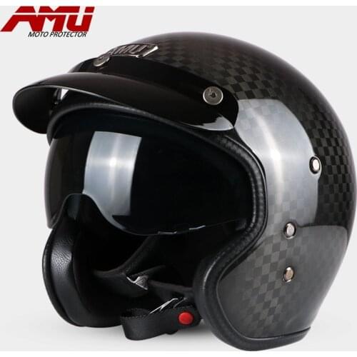 AMU Motorcycle Carbon Fiber Locomotive Helmet Motorbiker Open Face Retro JET Helmets Motocross Capacete Moto Casco