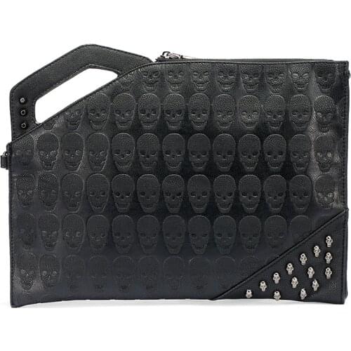 New Trend Rivet Clutch Bag Men Skull Handbags Fashion Design Ghost Head Pattern Mens Clutches Shoulder Bag PU Leather Hand Bags