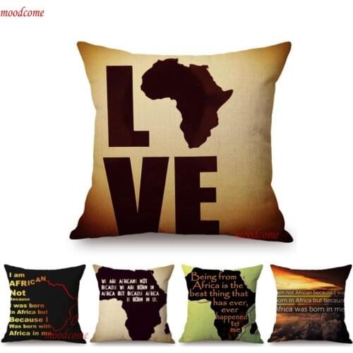 African Quotes I love Africa Letter Print Poem Home Decorative Sofa Throw Pillow Case Africa Map Cotton Linen Cushion Coverr