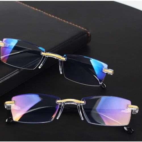 New Anti Blue Light Reading Glasses Men Women Rimless Cutting Presbyopia Eyewear For Women Men Unisex Diopter +1.0 To +4.0