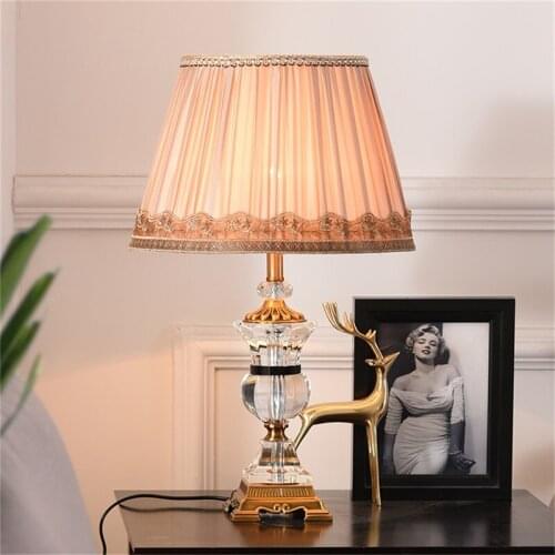 ORY Modern Table Lamp Crystal LED Desk Light Fabric Beside Home Luxury Decorative for Foyer Bed Room Office Hotel