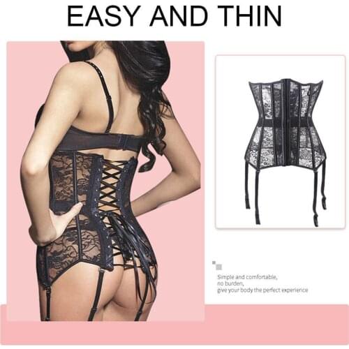 Sexy Women Sling Shapewear Black Lace Up Breathable Cincher Size Plus Corset Boned Waist Training Q1P3