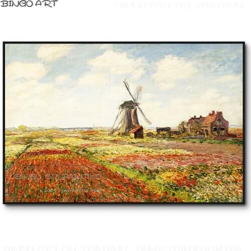 Gifted Artist Hand-painted High Quality Landscape Fields of Tulips in Holland Oil Painting Cloud Monet Landscape Oil Painting