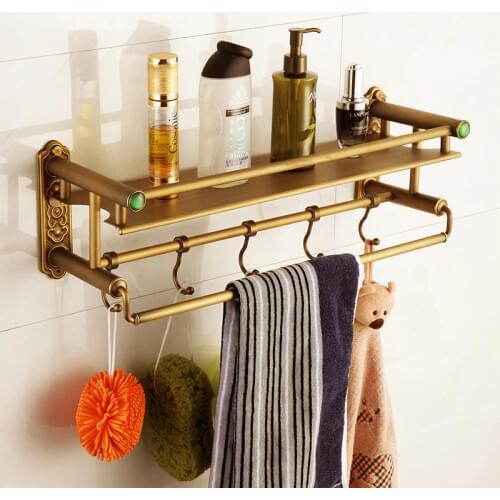 Bathroom Shelf Antique Brass Shower Shampoo Soap Cosmetic Shelf Towel Rack Bathroom Accessories Storage Organizer Rack Holder