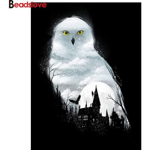 Full square round 5d diy diamond painting Owl castle picture of rhinestone embroidery beads cross stitch kits mosaic diamond art
