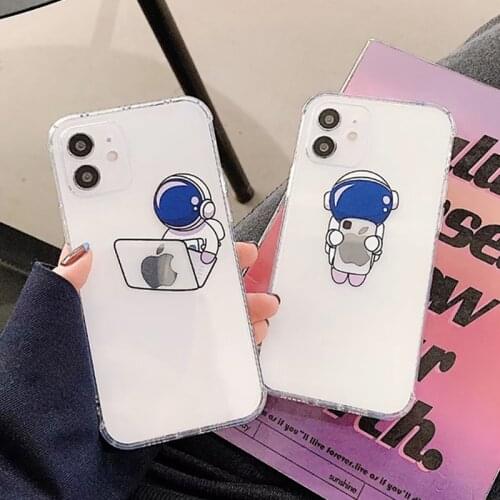 Transparent Phone Case For iPhone 12 Mini 11 Pro Max XS Max XR X 7 8 Plus Fashion Caroon Astronaut Painting Silicone Back Cover