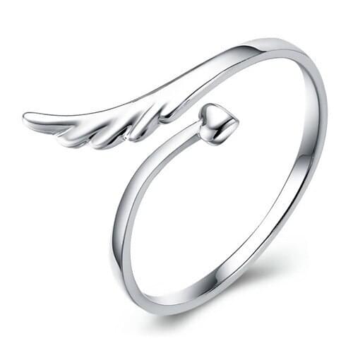 DoreenBeads Silver Color Adjustable Open Ring Thumb Heart Angel Wing Rings For Women Men Lovers Crystal Jewelry Gifts