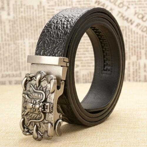Genuine Leather Belt Business Trouser Strap Pant Belt Man Cowskin Retro Metal Dragon Automatic Buckle Cowhide Belts