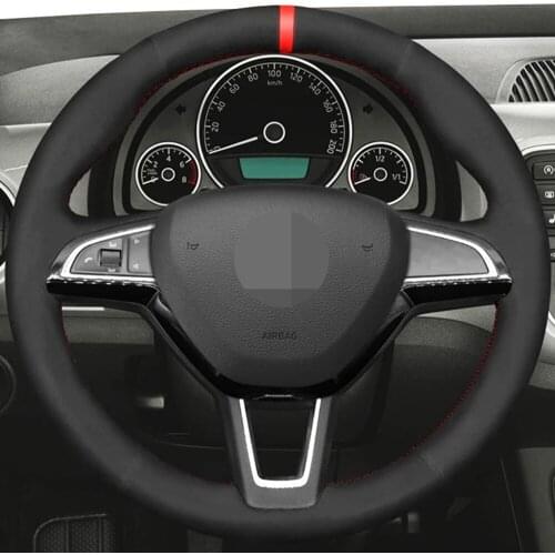 DIY Black Suede Leather Car Steering Wheel Cover For Skoda Citigo Fabia Karoq Roomster Rapid Octavia Superb Yeti Kodiaq Scala