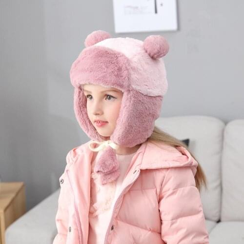 2-8 Years New Childrens Winter Warm Hat Cartoon Ear Lei Feng Cap Boys and Girls Ear Protection Cap Baby Warm Plush Toy Caps