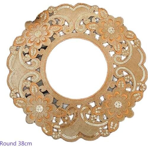 Round lace gold sequin table place mat pad Cloth embroidery placemat cup mug Christmas tea coffee coaster dining doily kitchen