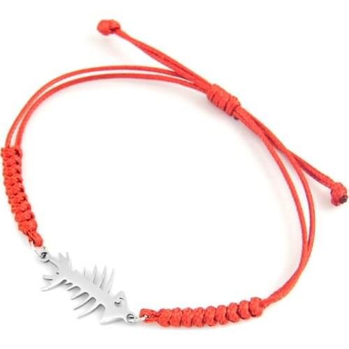 Stainless steel Fish Bone Connector Women Rope Cord Adjustable Bracelet black red color