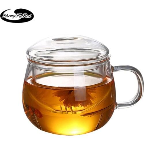 Glass teacup heat-resistant tea cup with lid filter flower teacup thickened office water cup high borosilicate glass