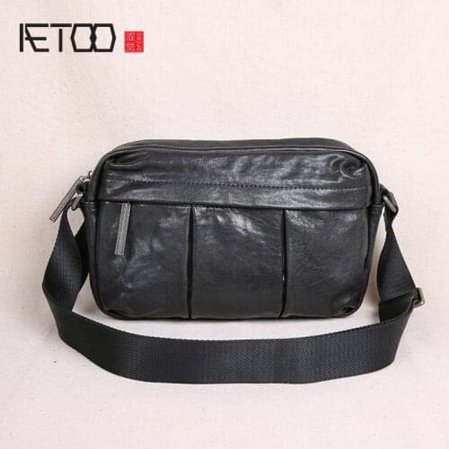 AETOO Mens leather shoulder bag, soft leather casual messenger bag, first layer cowhide retro mens bag