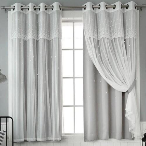 Tulle with Cloth Curtains For Living Room Bedroom Blackout Windows Drapes Of Pastoral Lace Embroidered Tulle curtain Cortinas