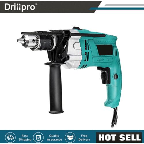 Drillpro 1980W 220V 3800RPM Electric Impact Drill Handheld Flat Drill Rotary Hammer Multifunction with Scale Wrench Handle Bar