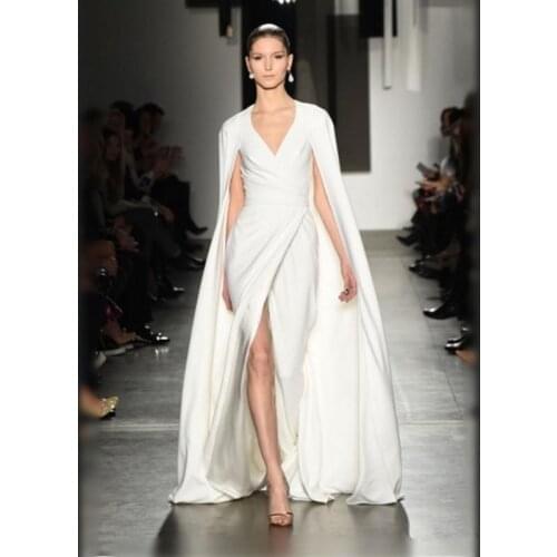 Unique High Split Evening Prom Gown Cowl Back Shawl Wrap Pamella Roland Runway Formal Dress for Wedding Party Plus Size