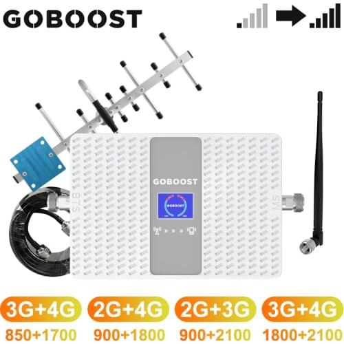 GOBOOST Repeater 2g 3g 4g Signal Booster 850 GSM 900 LTE 1800 UMTS 2100MHz Cellular Amplifier Network Repeater Antenna Cable Kit