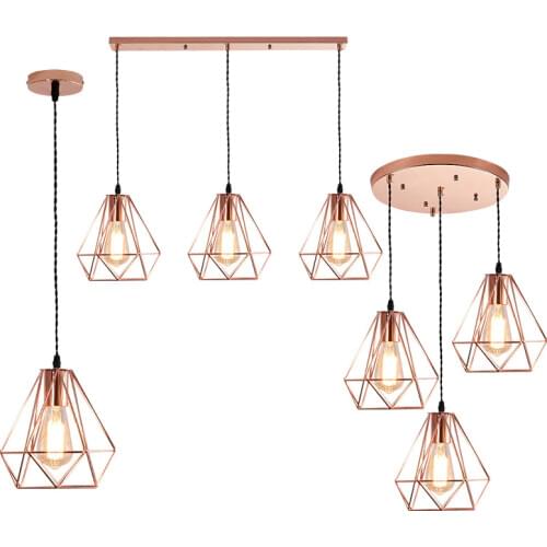 Nordic Rose Gold Iron cage Led Pendant Lights loft creative E27 hanging Lamp For Living Room Kitchen Led Lustres Home Decor