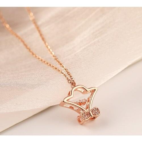 New Fashion Sweet Beating Heart Series Bowknot Fan Pendant Women Necklaces Female No Fade Stainless Steel Clavicle Chain Jewelry