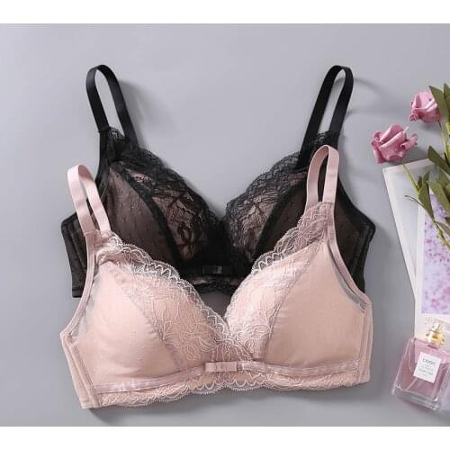 Womens 100% Mulberry Silk Lining with lace fabric outside with ribbon Comfortable Wireless Bra Bralette SS021