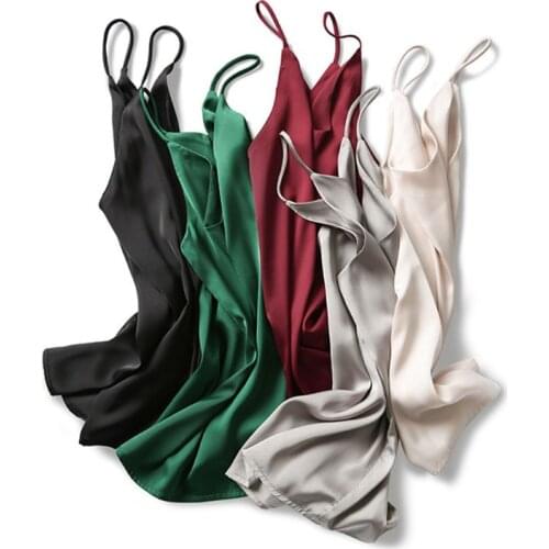 Womens Sexy Spaghetti Strap Silky Sleeveless Loose Camisole Simple Solid Color Casual V N-Neck Basic Vest