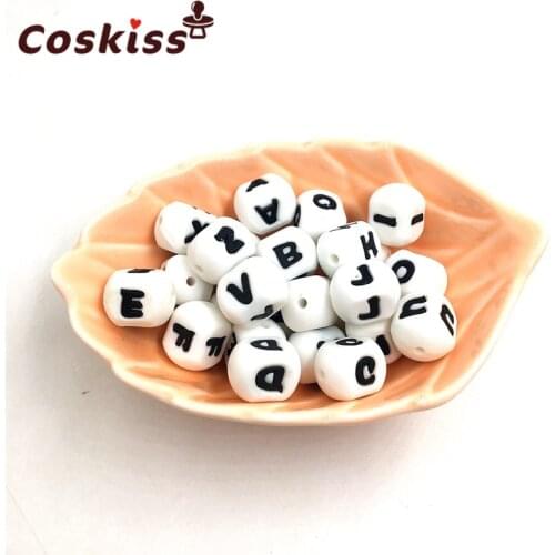 100 pc Alphabet Letter Food Grade Silicone Chew Beads For Teething Necklace In 26 Letters Silicone Letter Beads
