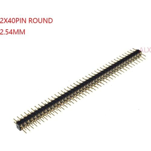 2PCS Gold plated 2X40 PIN Double row round MALE 2.54MM PITCH PIN Header connector Strip 2X40PIN 2*40 40p 40PIN FOR PCB BOARD