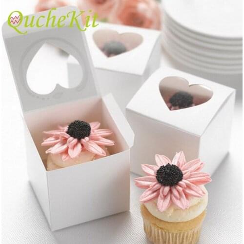 20/50pcs White Cupcake Box with Heart PVC Window Christmas Wedding Birthday Party Favor Muffin Cake Candy Gift Packaging Boxes