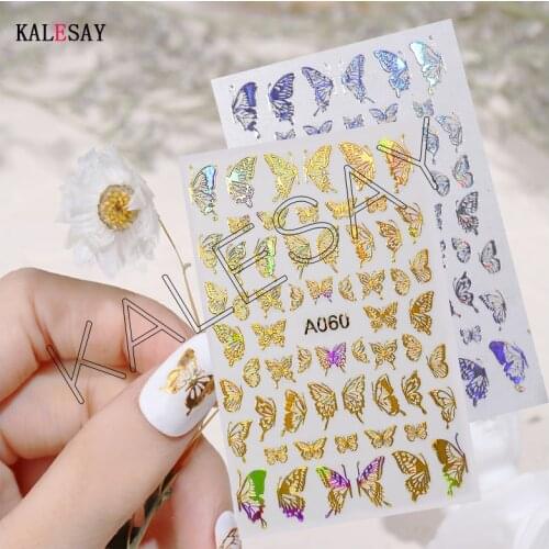 New Arrive 3D Nail Art Sticker Decal Decoration Butterfly Laser Gold Nail Stickers White Adhesive Moon Manicure Sticker Nails