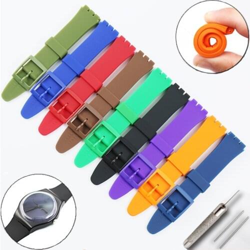 Watch accessories For Swatch silicone strap buckle 17mm19mm rubber strap mens and womens sports strap