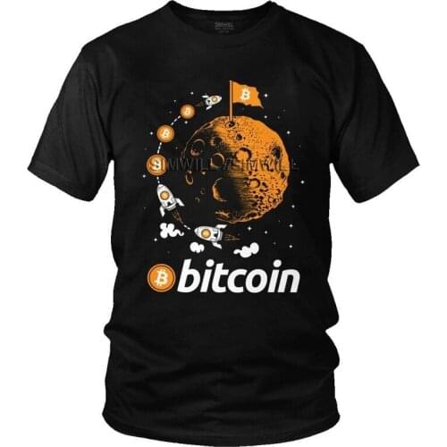 Bitcoin To The Moon T-Shirts Men Graphic T Shirts Short Sleeve Funny Crypto Cryptocurrency Blockchain BTC Tshirt Cotton Tee Top